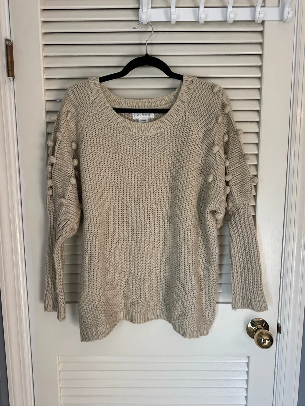 Ces Femme Neutral Pom-Pom Knit Sweater